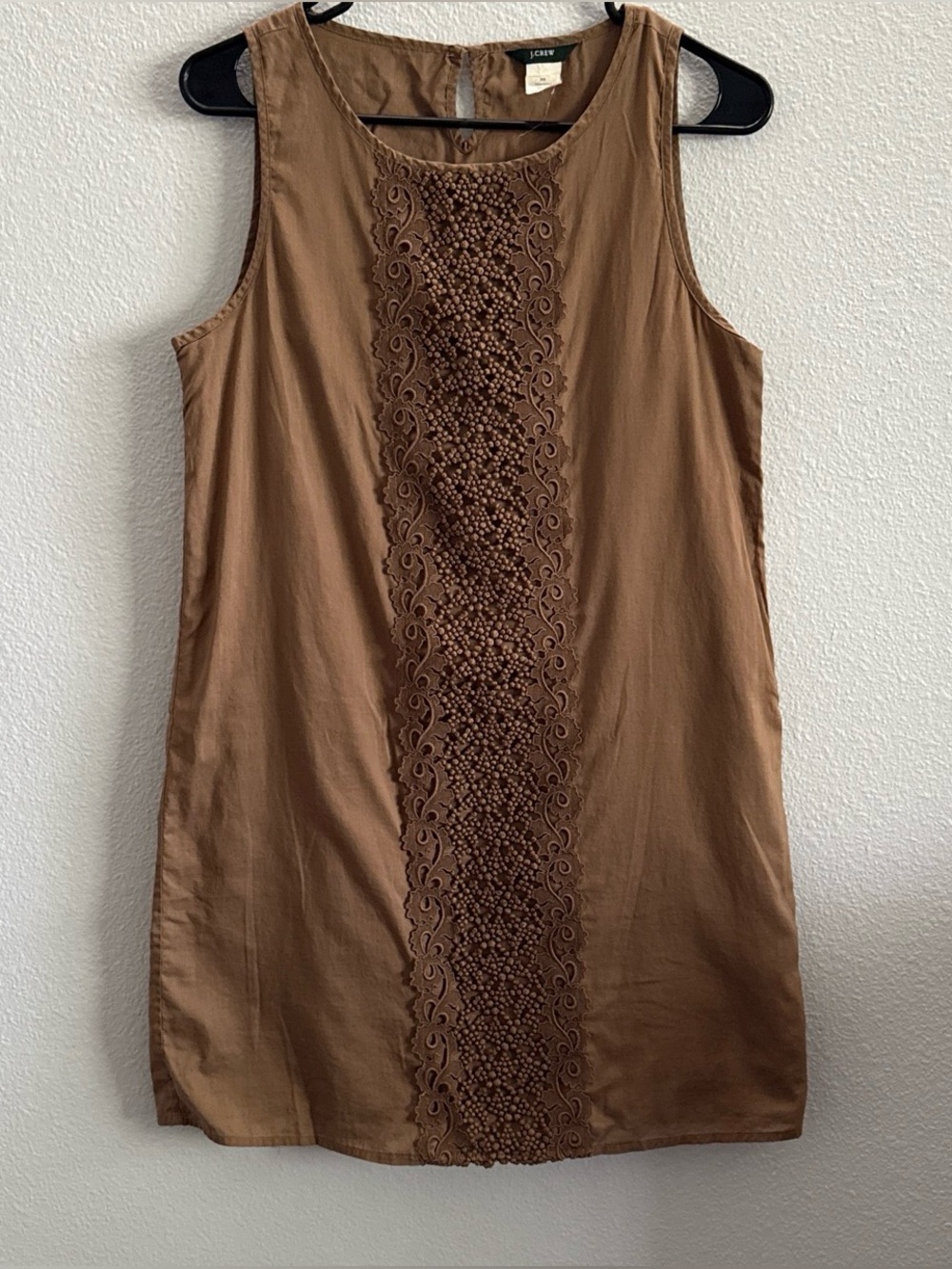 J.Crew Brown Cotton XS Boho Cottagecore Sleeveless Embroidered Shift Mini Dress - Picture 2 of 7
